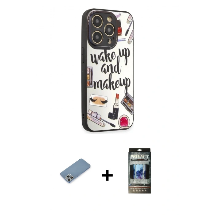 MARSİLYAN™- iPhone 12 Pro Kılıf Odak Klasik Serisi - Siyah 34D Hayalet Izgaralı Cam + Shine Kamera Lens Koruma Cam - GS