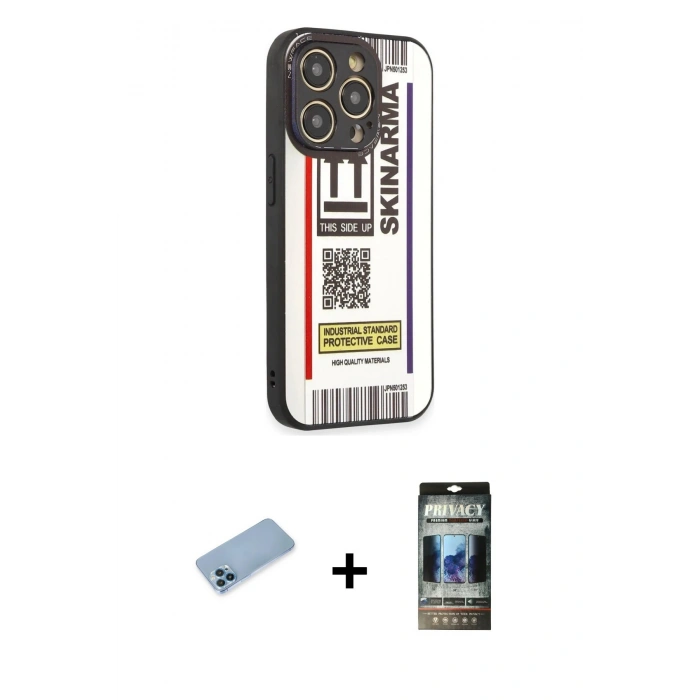 MARSİLYAN™- iPhone 12 Pro Kılıf Odak Klasik Serisi - Siyah 34D Hayalet Izgaralı Cam + Shine Kamera Lens Koruma Cam - MI