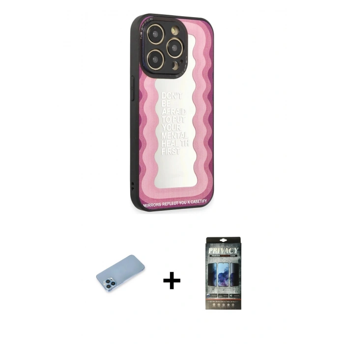 MARSİLYAN™- iPhone 12 Pro Kılıf Odak Klasik Serisi - Siyah 34D Hayalet Izgaralı Cam + Shine Kamera Lens Koruma Cam - MI