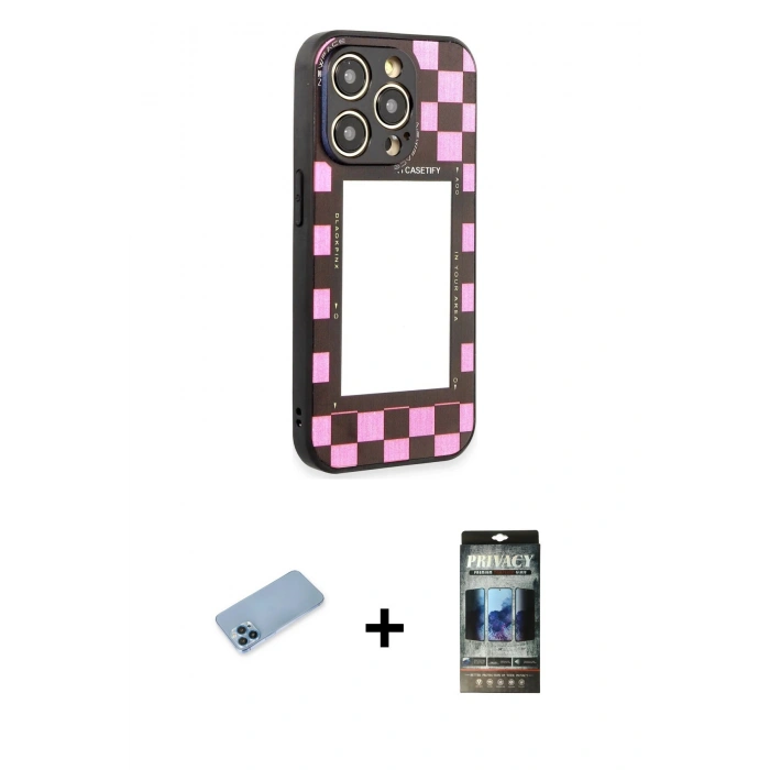 MARSİLYAN™- iPhone 12 Pro Kılıf Odak Klasik Serisi - Siyah 34D Hayalet Izgaralı Cam + Shine Kamera Lens Koruma Cam - MI