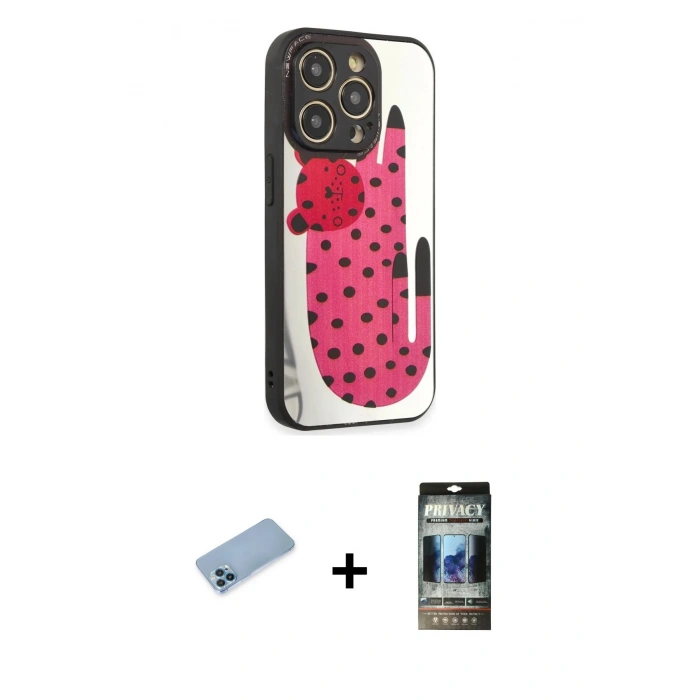 MARSİLYAN™- iPhone 12 Pro Kılıf Odak Klasik Serisi - Siyah 34D Hayalet Izgaralı Cam + Shine Kamera Lens Koruma Cam - MI