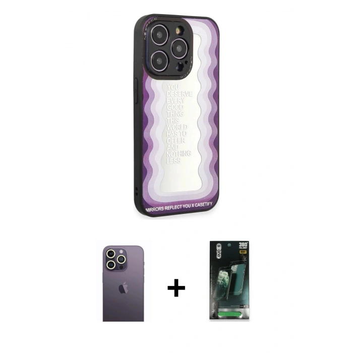 MARSİLYAN™- iPhone 12 Pro Kılıf Odak Klasik Serisi - Siyah 360 Mat Full Body Arka Koruyucu + Neon Fosforlu Kamera Lens - BZ