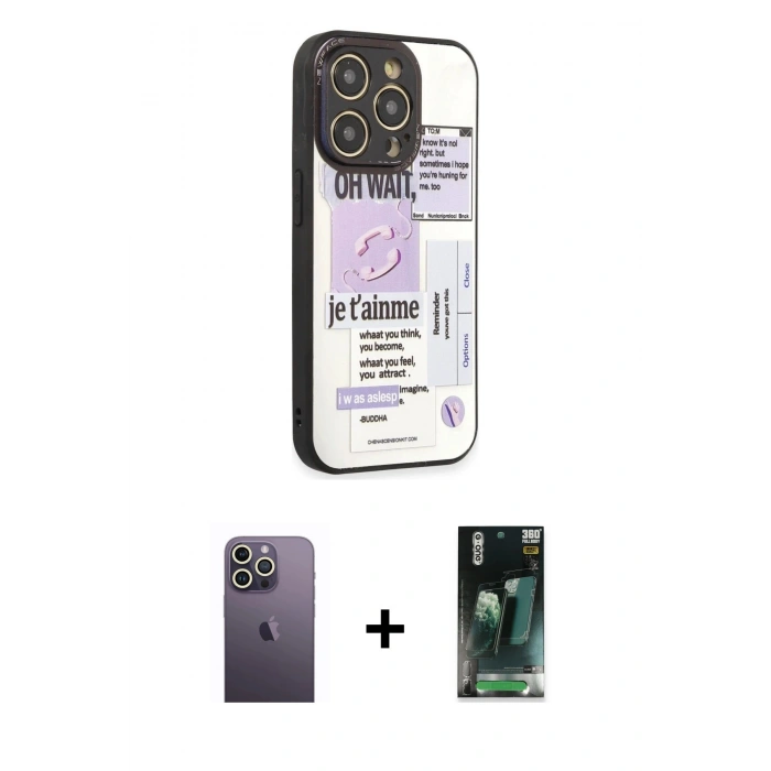 MARSİLYAN™- iPhone 12 Pro Kılıf Odak Klasik Serisi - Siyah 360 Mat Full Body Arka Koruyucu + Neon Fosforlu Kamera Lens - BZ