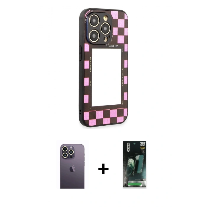 MARSİLYAN™- iPhone 12 Pro Kılıf Odak Klasik Serisi - Siyah 360 Mat Full Body Arka Koruyucu + Neon Fosforlu Kamera Lens - BZ
