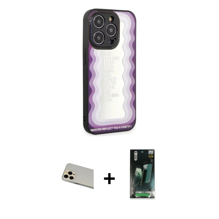 MARSİLYAN™- iPhone 12 Pro Kılıf Odak Klasik Serisi - Siyah 360 Mat Full Body Arka Koruyucu + Rainbow Kamera Lens Koruma Cam - GD