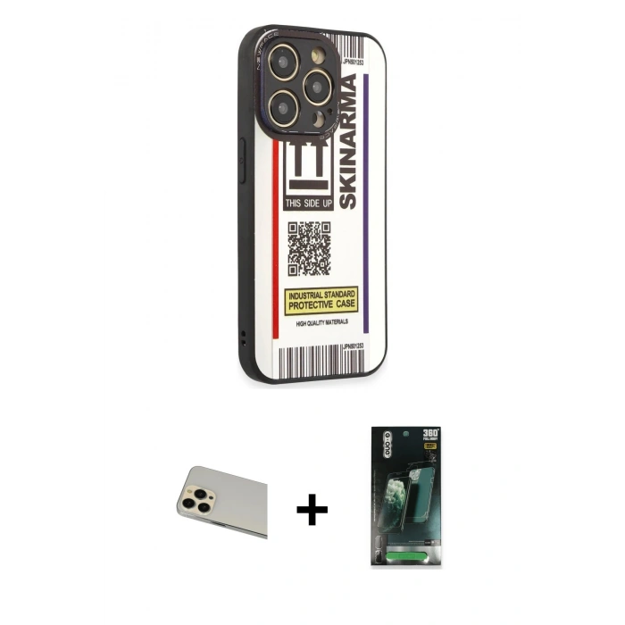 MARSİLYAN™- iPhone 12 Pro Kılıf Odak Klasik Serisi - Siyah 360 Mat Full Body Arka Koruyucu + Rainbow Kamera Lens Koruma Cam - GD