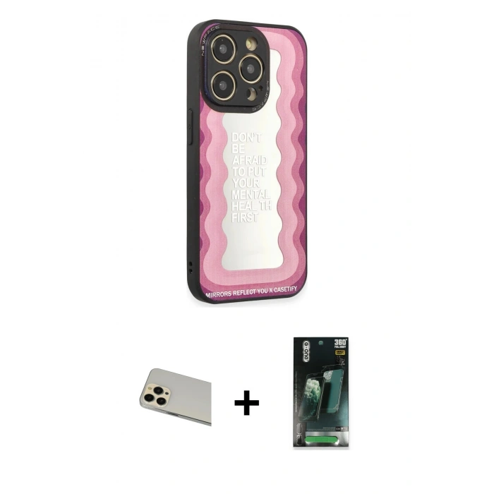 MARSİLYAN™- iPhone 12 Pro Kılıf Odak Klasik Serisi - Siyah 360 Mat Full Body Arka Koruyucu + Rainbow Kamera Lens Koruma Cam - GD