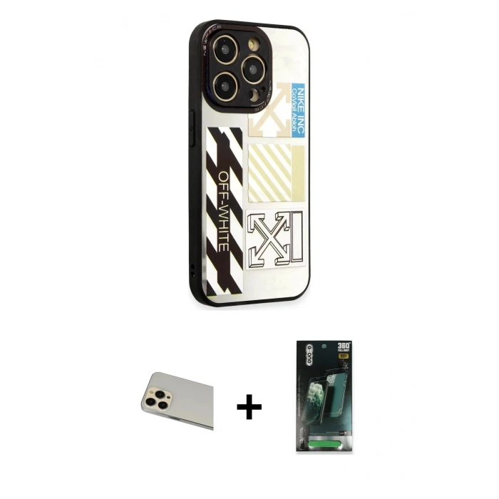 MARSİLYAN™- iPhone 12 Pro Kılıf Odak Klasik Serisi - Siyah 360 Mat Full Body Arka Koruyucu + Rainbow Kamera Lens Koruma Cam - GD