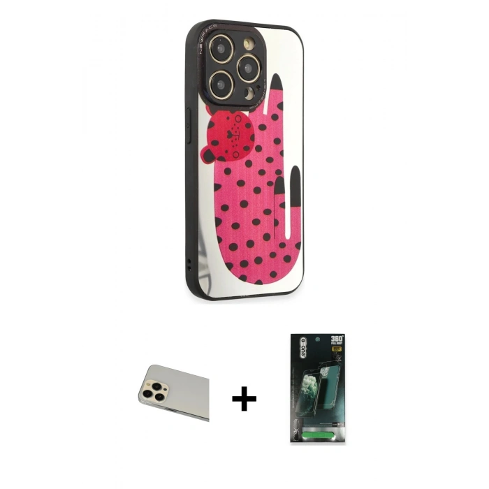 MARSİLYAN™- iPhone 12 Pro Kılıf Odak Klasik Serisi - Siyah 360 Mat Full Body Arka Koruyucu + Rainbow Kamera Lens Koruma Cam - GD