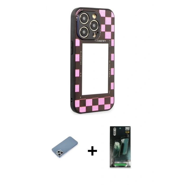 MARSİLYAN™- iPhone 12 Pro Kılıf Odak Klasik Serisi - Siyah 360 Mat Full Body Arka Koruyucu + Shine Kamera Lens Koruma Cam - GS