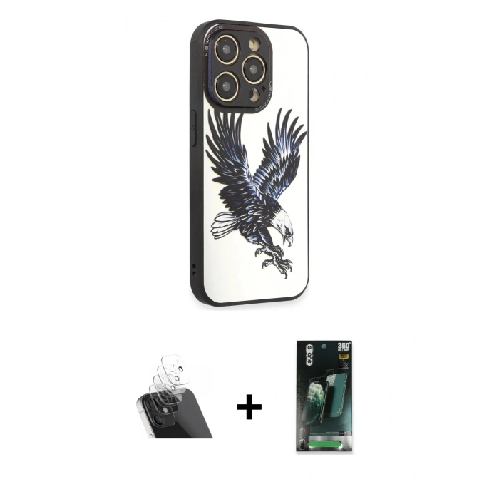 MARSİLYAN™- iPhone 12 Pro Kılıf Odak Klasik Serisi - Siyah 360 Mat Full Body Arka Koruyucu + Kamera Lens Koruma Cam - SF
