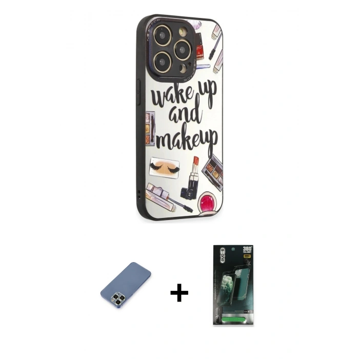 MARSİLYAN™- iPhone 12 Pro Kılıf Odak Klasik Serisi - Siyah 360 Mat Full Body Arka Koruyucu + Metal Kamera Lens Koruma Cam - AKYL