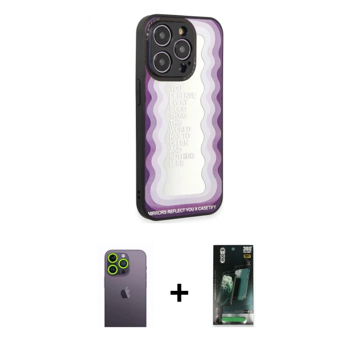 MARSİLYAN™- iPhone 12 Pro Kılıf Odak Klasik Serisi - Siyah 360 Mat Full Body Arka Koruyucu + Neon Fosforlu Kamera Lens - YL