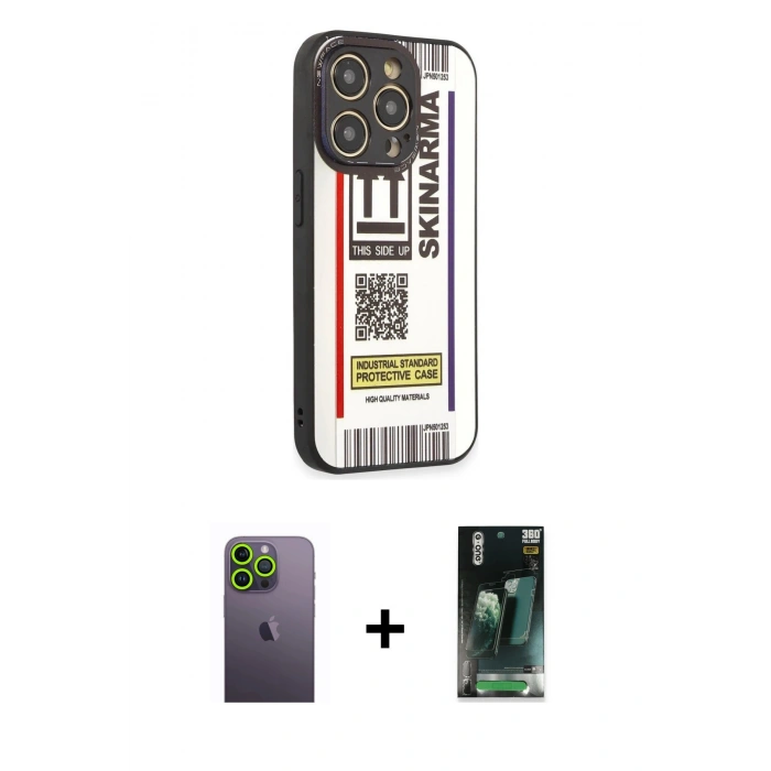 MARSİLYAN™- iPhone 12 Pro Kılıf Odak Klasik Serisi - Siyah 360 Mat Full Body Arka Koruyucu + Neon Fosforlu Kamera Lens - YL