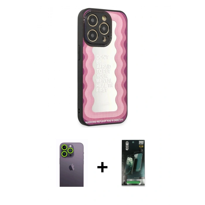 MARSİLYAN™- iPhone 12 Pro Kılıf Odak Klasik Serisi - Siyah 360 Mat Full Body Arka Koruyucu + Neon Fosforlu Kamera Lens - YL
