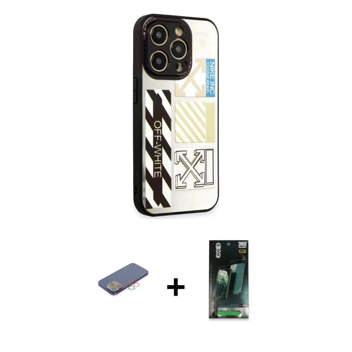 MARSİLYAN™- iPhone 12 Pro Kılıf Odak Klasik Serisi - Siyah 360 Mat Full Body Arka Koruyucu + Renkli Kamera Lens Koruma Cam - PE