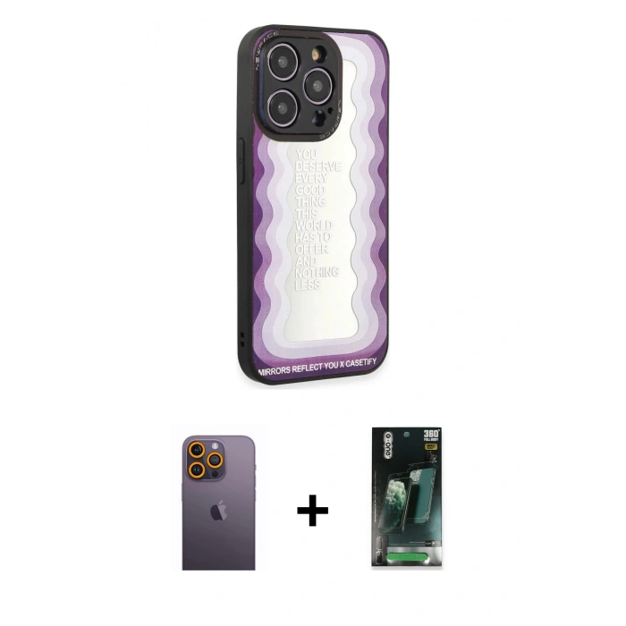 MARSİLYAN™- iPhone 12 Pro Kılıf Odak Klasik Serisi - Siyah 360 Mat Full Body Arka Koruyucu + Neon Fosforlu Kamera Lens - SI