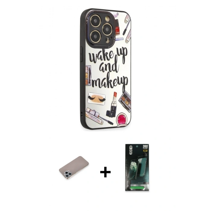 MARSİLYAN™- iPhone 12 Pro Kılıf Odak Klasik Serisi - Siyah 360 Mat Full Body Arka Koruyucu + Shine Kamera Lens Koruma Cam - SABE