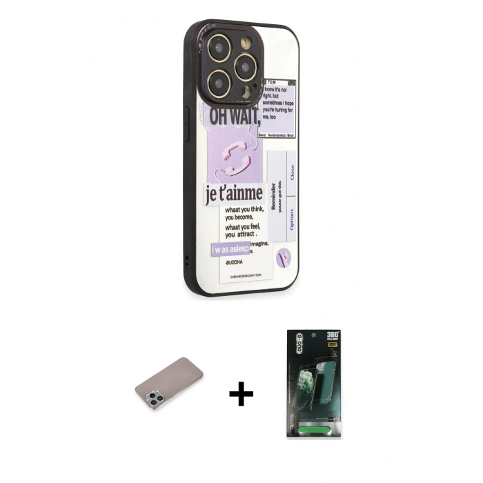 MARSİLYAN™- iPhone 12 Pro Kılıf Odak Klasik Serisi - Siyah 360 Mat Full Body Arka Koruyucu + Shine Kamera Lens Koruma Cam - SABE