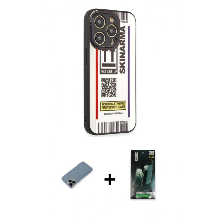 MARSİLYAN™- iPhone 12 Pro Kılıf Odak Klasik Serisi - Siyah 360 Mat Full Body Arka Koruyucu + Shine Kamera Lens Koruma Cam - SH