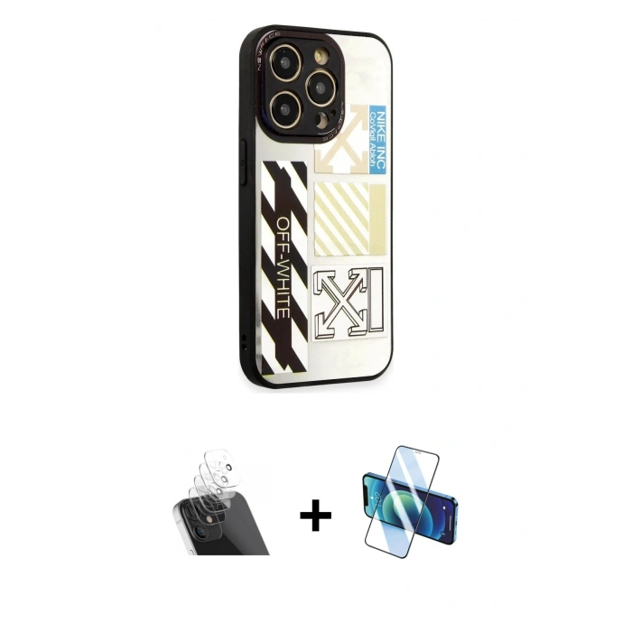 MARSİLYAN™- iPhone 12 Pro Kılıf Odak Klasik Serisi - Siyah 3D Antistatik Cam Ekran Koruyucu + Kamera Lens Koruma Cam - SF