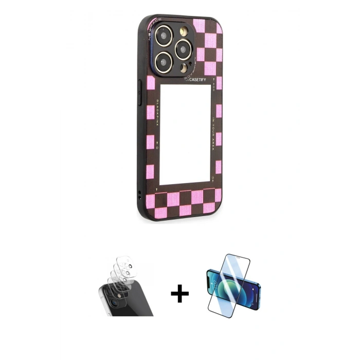 MARSİLYAN™- iPhone 12 Pro Kılıf Odak Klasik Serisi - Siyah 3D Antistatik Cam Ekran Koruyucu + Kamera Lens Koruma Cam - SF