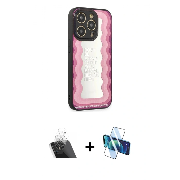 MARSİLYAN™- iPhone 12 Pro Kılıf Odak Klasik Serisi - Siyah 3D Antistatik Cam Ekran Koruyucu + Kamera Lens Koruma Cam - SF