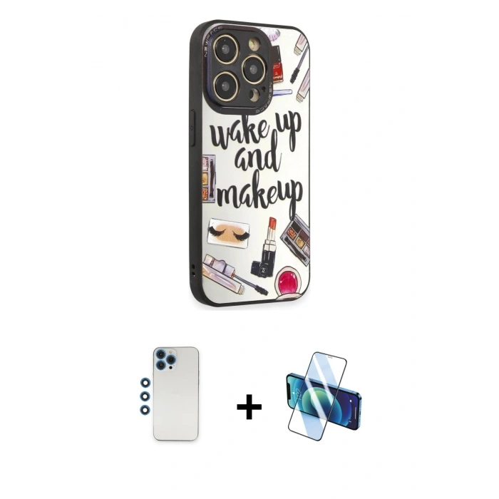 MARSİLYAN™- iPhone 12 Pro Kılıf Odak Klasik Serisi - Siyah 3D Antistatik Cam Ekran Koruyucu + Shine Kamera Lens - MI
