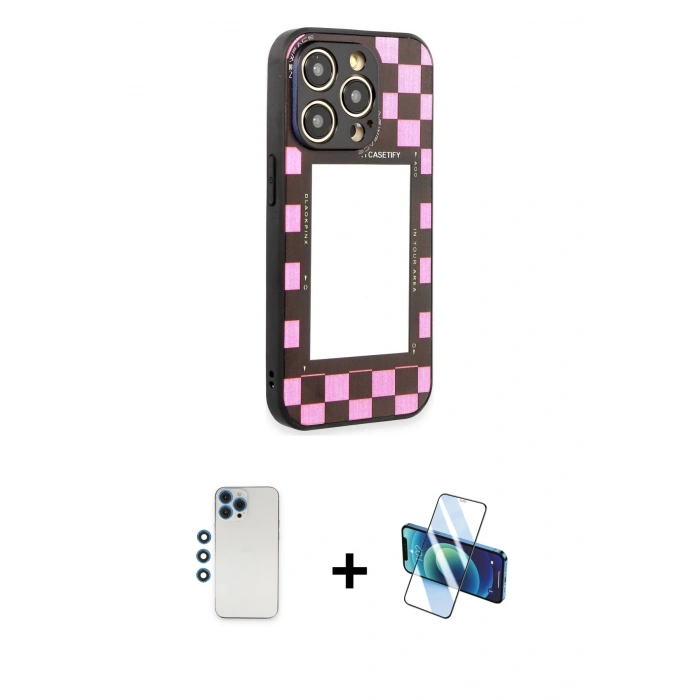 MARSİLYAN™- iPhone 12 Pro Kılıf Odak Klasik Serisi - Siyah 3D Antistatik Cam Ekran Koruyucu + Shine Kamera Lens - MI