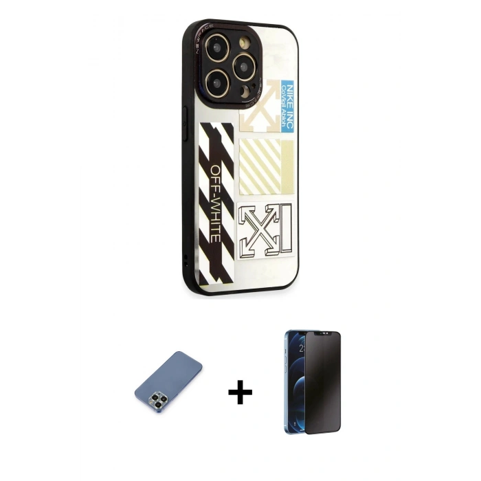 MARSİLYAN™- iPhone 12 Pro Kılıf Odak Klasik Serisi - Siyah 3D Antistatik Hayalet Cam Ekran Koruyucu + Metal Kamera Lens Koruma Cam - AKYL