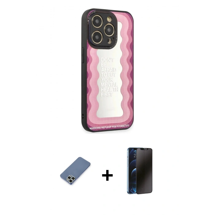 MARSİLYAN™- iPhone 12 Pro Kılıf Odak Klasik Serisi - Siyah 3D Antistatik Hayalet Cam Ekran Koruyucu + Metal Kamera Lens Koruma Cam - AKYL