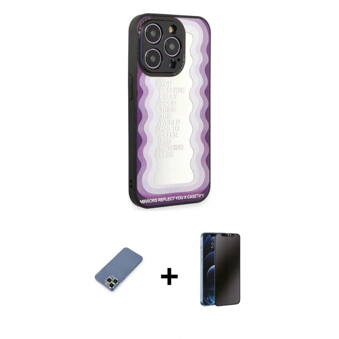 MARSİLYAN™- iPhone 12 Pro Kılıf Odak Klasik Serisi - Siyah 3D Antistatik Hayalet Cam Ekran Koruyucu + Metal Kamera Lens Koruma Cam - AKYL