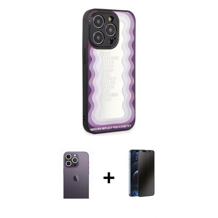 MARSİLYAN™- iPhone 12 Pro Kılıf Odak Klasik Serisi - Siyah 3D Antistatik Hayalet Cam Ekran Koruyucu + Neon Fosforlu Kamera Lens - BZ