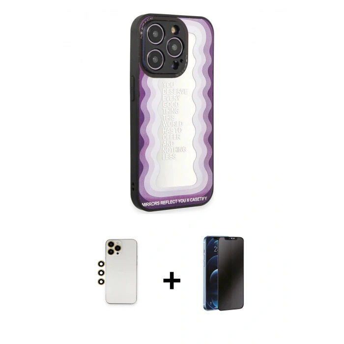 MARSİLYAN™- iPhone 12 Pro Kılıf Odak Klasik Serisi - Siyah 3D Antistatik Hayalet Cam Ekran Koruyucu + Shine Kamera Lens - GD