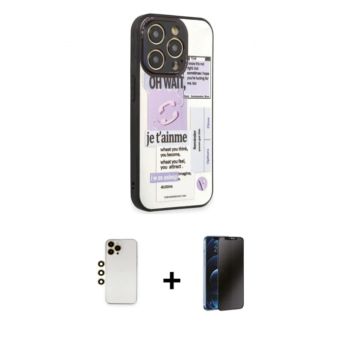 MARSİLYAN™- iPhone 12 Pro Kılıf Odak Klasik Serisi - Siyah 3D Antistatik Hayalet Cam Ekran Koruyucu + Shine Kamera Lens - GD