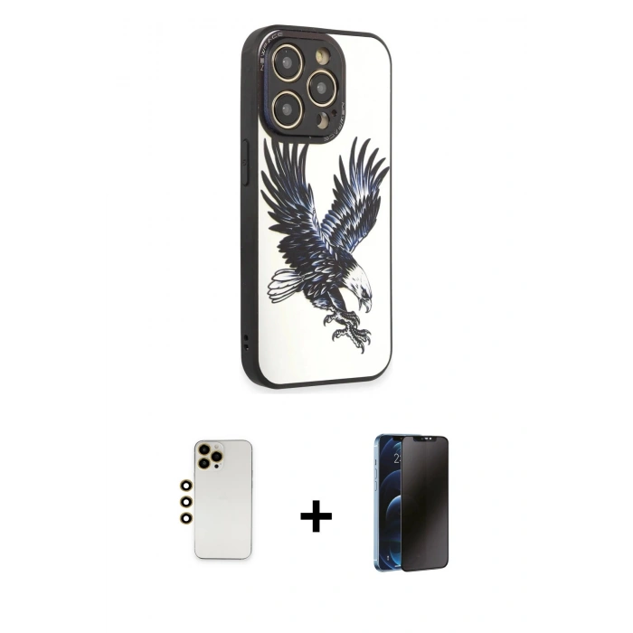 MARSİLYAN™- iPhone 12 Pro Kılıf Odak Klasik Serisi - Siyah 3D Antistatik Hayalet Cam Ekran Koruyucu + Shine Kamera Lens - GD
