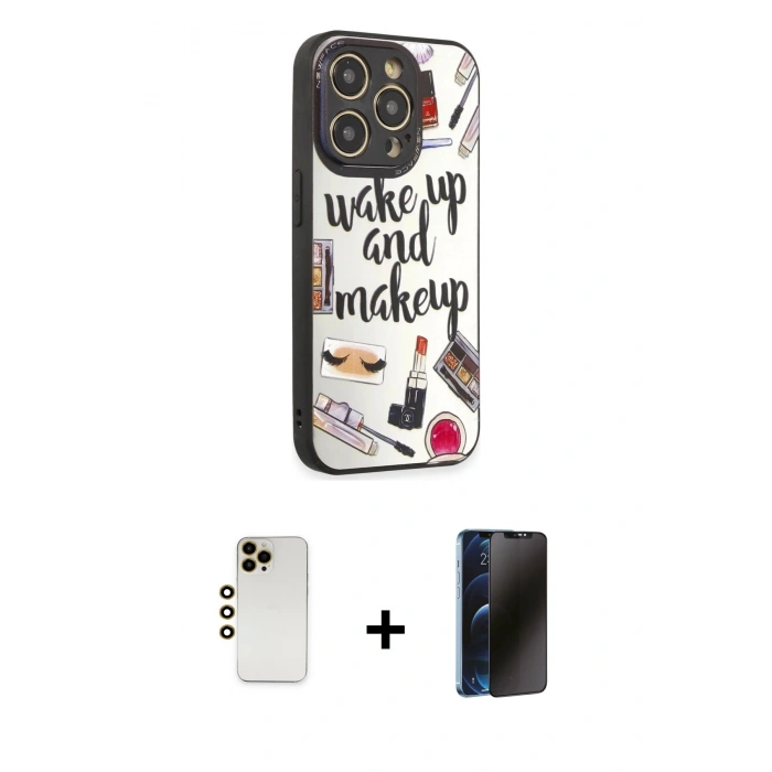 MARSİLYAN™- iPhone 12 Pro Kılıf Odak Klasik Serisi - Siyah 3D Antistatik Hayalet Cam Ekran Koruyucu + Shine Kamera Lens - GD