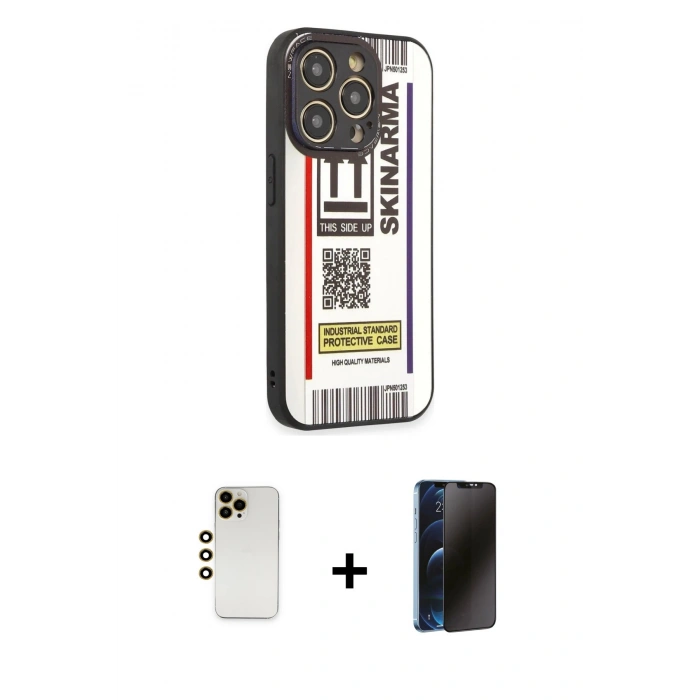 MARSİLYAN™- iPhone 12 Pro Kılıf Odak Klasik Serisi - Siyah 3D Antistatik Hayalet Cam Ekran Koruyucu + Shine Kamera Lens - GD