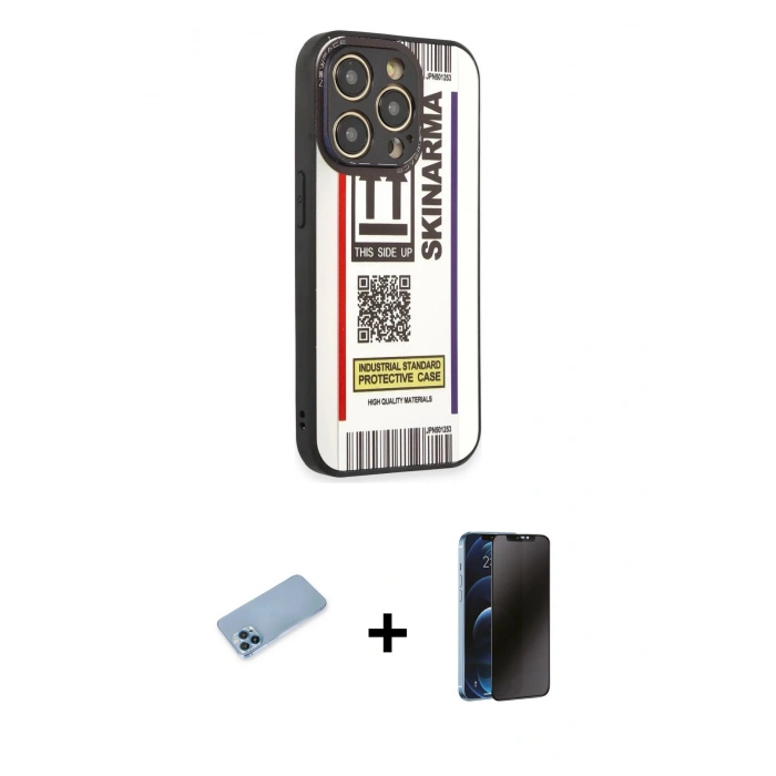 MARSİLYAN™- iPhone 12 Pro Kılıf Odak Klasik Serisi - Siyah 3D Antistatik Hayalet Cam Ekran Koruyucu + Shine Kamera Lens Koruma Cam - MI