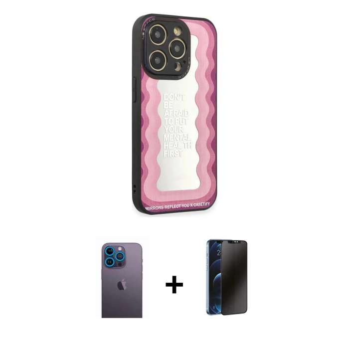 MARSİLYAN™- iPhone 12 Pro Kılıf Odak Klasik Serisi - Siyah 3D Antistatik Hayalet Cam Ekran Koruyucu + Neon Fosforlu Kamera Lens - MI