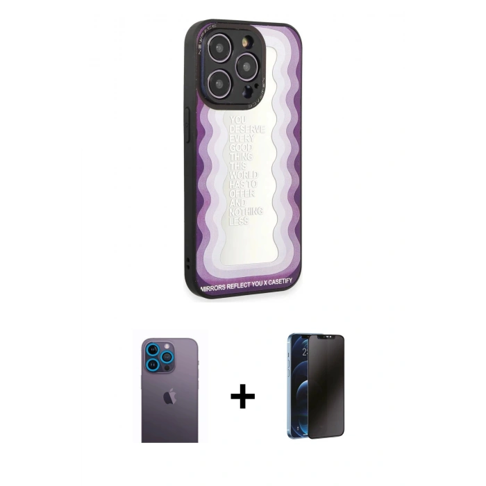 MARSİLYAN™- iPhone 12 Pro Kılıf Odak Klasik Serisi - Siyah 3D Antistatik Hayalet Cam Ekran Koruyucu + Neon Fosforlu Kamera Lens - MI