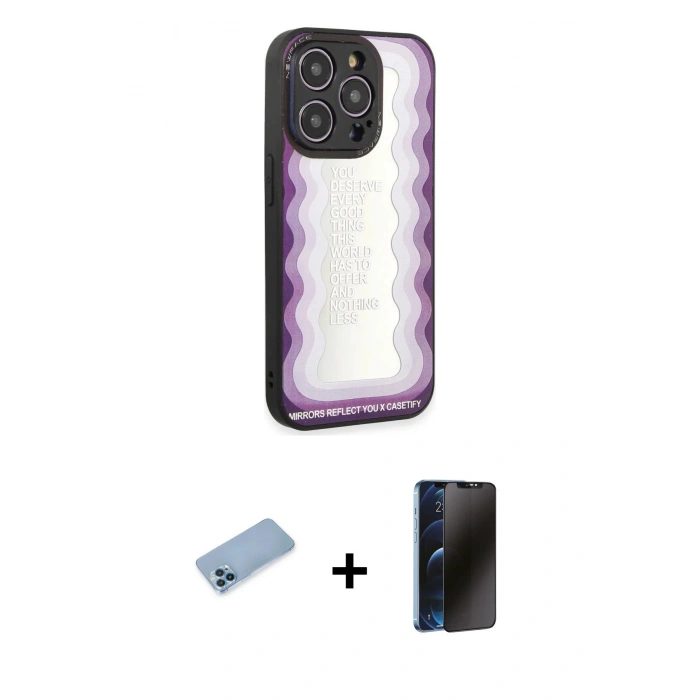 MARSİLYAN™- iPhone 12 Pro Kılıf Odak Klasik Serisi - Siyah 3D Antistatik Hayalet Cam Ekran Koruyucu + Shine Kamera Lens Koruma Cam - MI