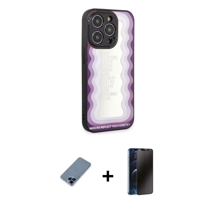 MARSİLYAN™- iPhone 12 Pro Kılıf Odak Klasik Serisi - Siyah 3D Antistatik Hayalet Cam Ekran Koruyucu + Metal Kamera Lens Koruma Cam - MI