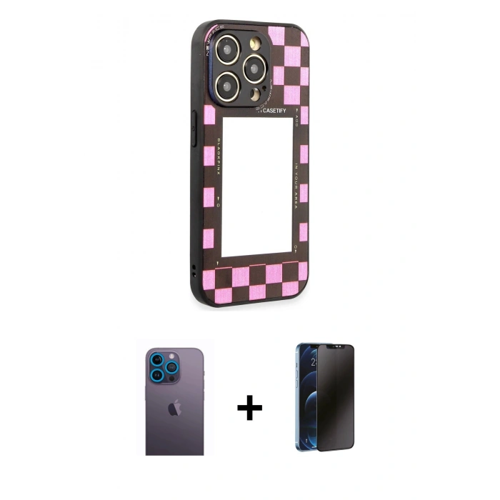 MARSİLYAN™- iPhone 12 Pro Kılıf Odak Klasik Serisi - Siyah 3D Antistatik Hayalet Cam Ekran Koruyucu + Neon Fosforlu Kamera Lens - MI