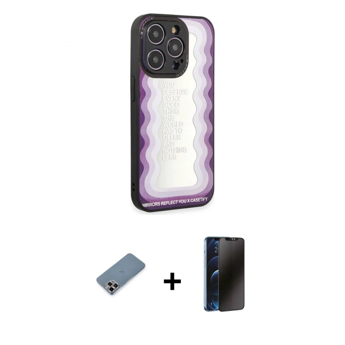 MARSİLYAN™- iPhone 12 Pro Kılıf Odak Klasik Serisi - Siyah 3D Antistatik Hayalet Cam Ekran Koruyucu + Metal Kamera Lens Koruma Cam - MR