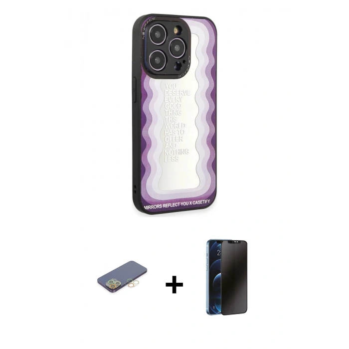 MARSİLYAN™- iPhone 12 Pro Kılıf Odak Klasik Serisi - Siyah 3D Antistatik Hayalet Cam Ekran Koruyucu + Renkli Kamera Lens Koruma Cam - SI