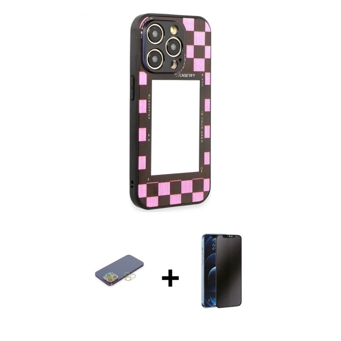 MARSİLYAN™- iPhone 12 Pro Kılıf Odak Klasik Serisi - Siyah 3D Antistatik Hayalet Cam Ekran Koruyucu + Renkli Kamera Lens Koruma Cam - SI