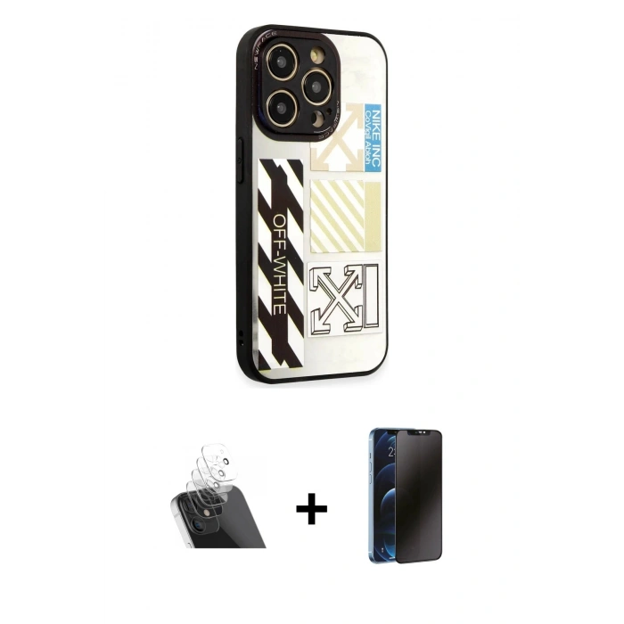 MARSİLYAN™- iPhone 12 Pro Kılıf Odak Klasik Serisi - Siyah 3D Antistatik Hayalet Cam Ekran Koruyucu + Kamera Lens Koruma Cam - SF