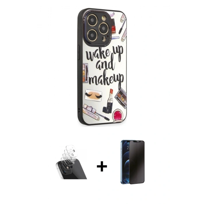 MARSİLYAN™- iPhone 12 Pro Kılıf Odak Klasik Serisi - Siyah 3D Antistatik Hayalet Cam Ekran Koruyucu + Kamera Lens Koruma Cam - SF