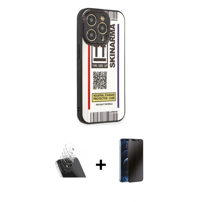 MARSİLYAN™- iPhone 12 Pro Kılıf Odak Klasik Serisi - Siyah 3D Antistatik Hayalet Cam Ekran Koruyucu + Kamera Lens Koruma Cam - SF